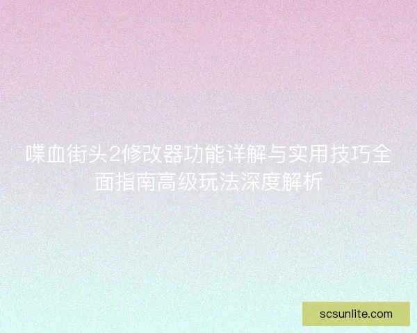 喋血街头2修改器功能详解与实用技巧全面指南高级玩法深度解析